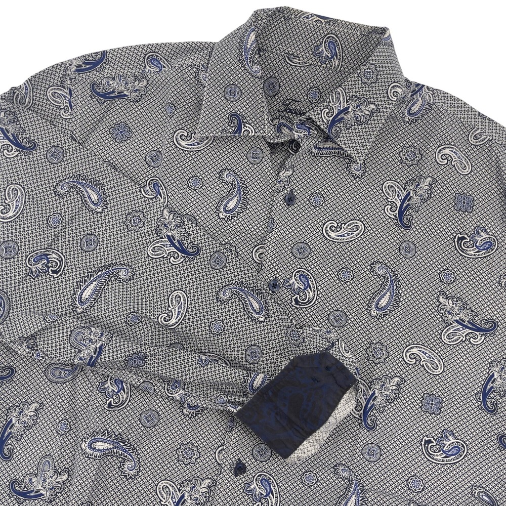 Tasso Elba Men's Paisley Print Button-Down Shirt Long Sleeve Cotton L